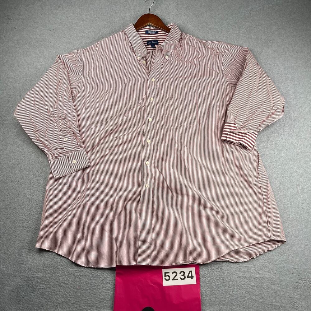 Paul Fredrick Cotton Pinpoint Shirt Burgundy Striped Button Up Long Sleeve 20